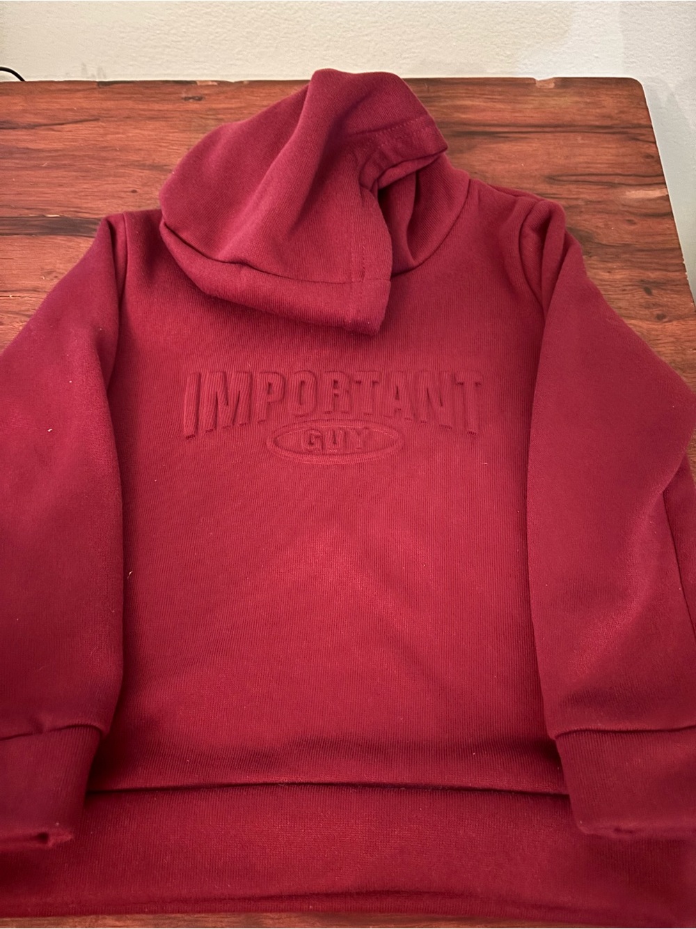 Important Guy Embossed Red Kids Hoodie